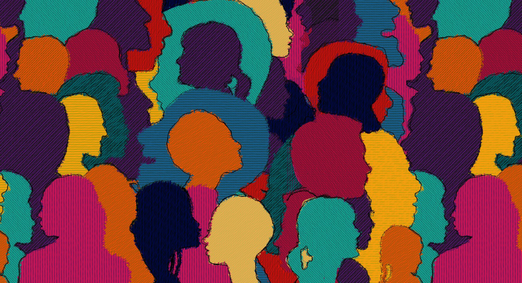 Diversität im Bildungskontext umsetzen (verschiedenfarbige Silhouetten von Köpfen)